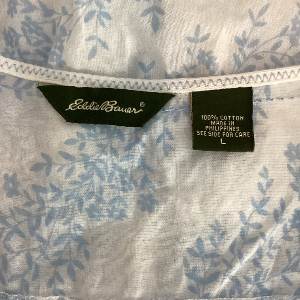 Eddie Bauer Blue White Floral Lightweight Cotton Blouse Size L - Picture 6 of 6